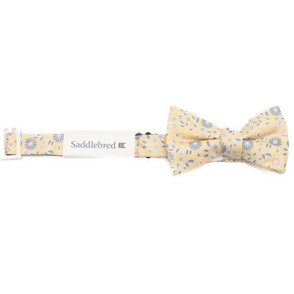 Saddlebred Adjustable Pre-tied Silk Blend Yellow Blue Floral Bowtie - Picture 2 of 6
